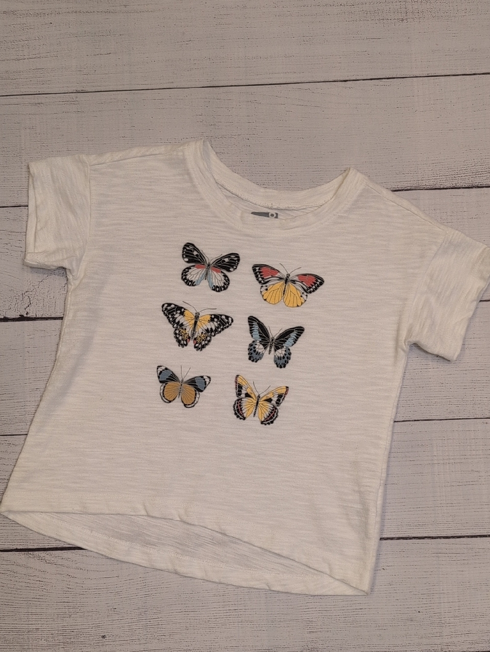 Crazy 8 White Tee with Colorful Butterfly Trio Print